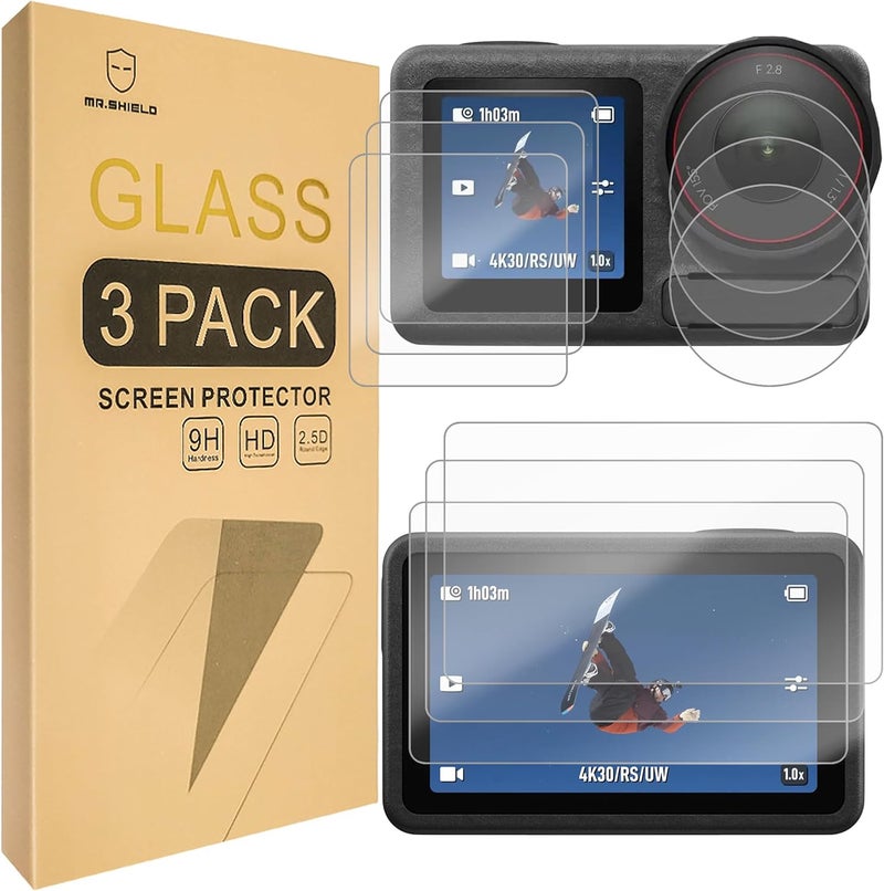 Mr Shield [Back+Lens+Front] 3-Pack [9 Pcs] Screen Protector For DJI OSMO Action 5 Pro [Tempered Glass] [Japan Glass with 9H Hardness] Screen Protector - Image 1